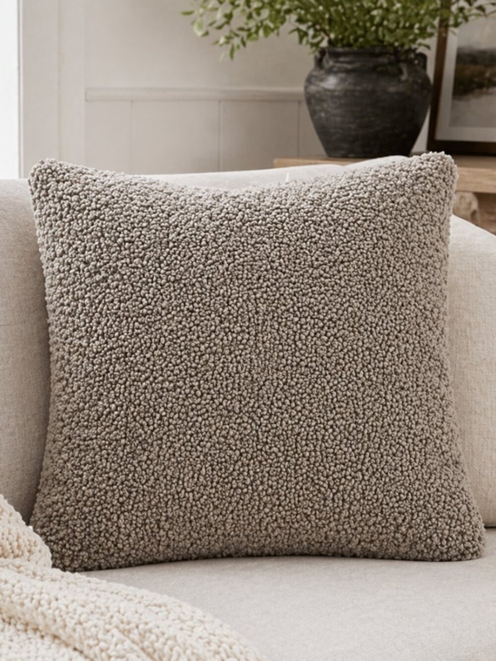 Pottery Barn Sherpa Pillow Cover 20x20 Gray | Cozy Textured Sherling Accent